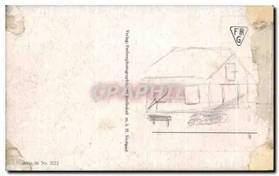 Paisaż wiejski z młynem — Niemcy — Wydawca: Farbenphotographie Wettelsdorf m.b.H. Stuttgart, seria 66 nr 3123 — Rewers
