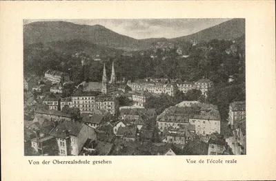 Bilhete postal antigo Vista da escola real da Oberrealschule