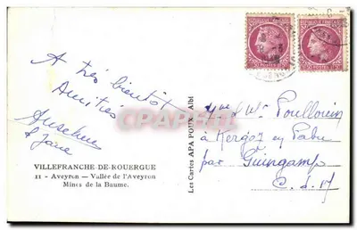 Vale do Aveyron — Minas da Baume — As Cartas APA Albi — Verso