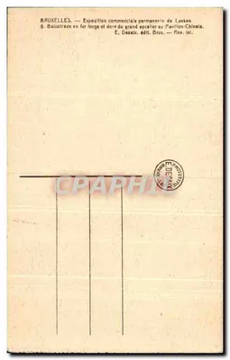 Bruselas — Exposición comercial permanente de Laeken — Barandilla de hierro forjado y dorado de la gran escalera del Pavillon-Chinois — Reverso