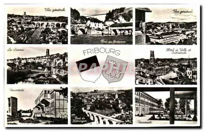 Fribourg — Vue générale avec ponts, université, hôtel de ville et cathédrale — Edition Phot. Parchet, Lausanne