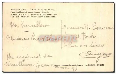 Angoulême — Katedra św. Piotra i dawny biskupi dom obecnie Muzeum — Wydawnictwo Artystyczne Raymond Bergevin — Rewers