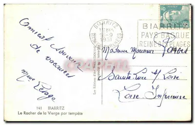 La Rocca della Vergine durante una tempesta — Biarritz — Les Éditions d'Art Barrièreousse, n°141 — Verso