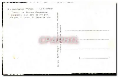 Mouchamps (Vendée) — O Colmeiro — Túmulo de Georges Clemenceau; em primeiro plano, o de seu pai. Ao pé da colina, o rio Le Lay. — Edições Jehly-Paupin — Verso