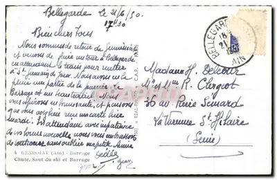 Cachoeira de Genissiat — Barragem e salto de esqui — Bilhete postal antigo (Série 50) — Verso