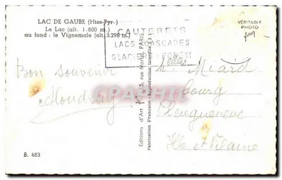 Lago di Gaube (Alti-Pyr.) — con il Vignemale in fondo — Edizioni d'Arte, Parigi, n° B. 483 — Verso