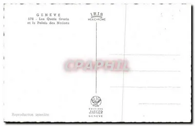 Ginebra — Los Puentes floridos y el Palacio de las Naciones — Ediciones Jaeger — Reverso
