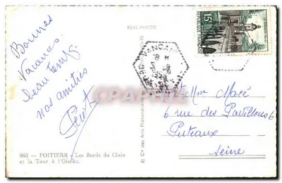 Poitiers — Los bordes del Clain y la Torre al Aves — C° des Arts Photomécánique — Reverso