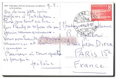 Interlaken, kościoł Unterseen z Jungfraujoch — wydawca Steinhaeuser, nr 8071 — Rewers