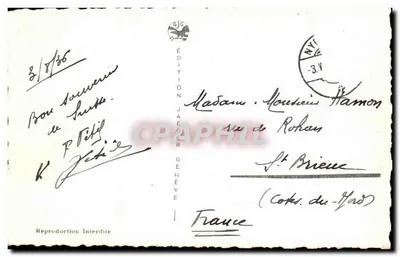 Ouchy-Lausanne — Widok na nabrzeże i Alpy — Wydawnictwo Jaeger Genève n°7454 — Rewers