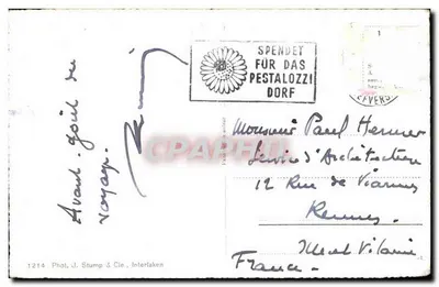 Interlaken — vue de la Jungfrau depuis les forêts — Phot. J. Stump & Cie, Interlaken, n°1214 — Verso