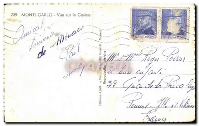 Monte-Carlo — Widok na Kasyno — Editions AJAX, n° 729 — Rewers