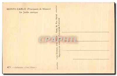 Monte Carlo (Principato di Monaco) — Il Giardino esotico — Les Éditions d'Art VVON, Parigi — Verso