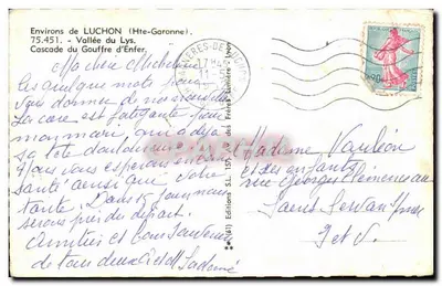 Wodospady Gouffre d'Enfer — Okolice Luchon (Haute-Garonne) — Wydawnictwo Braci Lumière, nr 1574 — Rewers