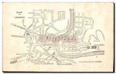 Lourdes — Hotel Lecuyer widziany z Mostu Świętego Michała — Wydawnictwo Foto Quinault — Rewers