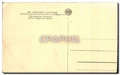 Amerykański pomnik upamiętniający zmarłych z Pensylwania — Varennes-en-Argonne — Wydawnictwo Verdun, nr 469 — Rewers