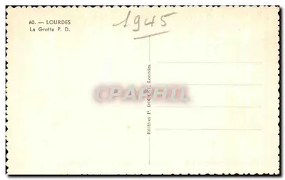 Jaskinia w Lourdes — Statua NMP — Wydawnictwo P. Doucet, nr 60 — Rewers