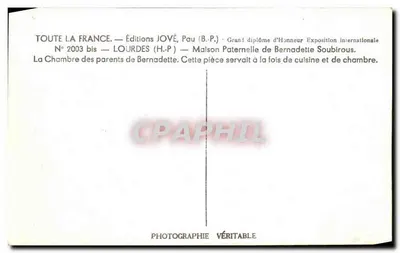 Chambre des parents de Bernadette — Lourdes — Éditions JOVÉ, Pau — Verso