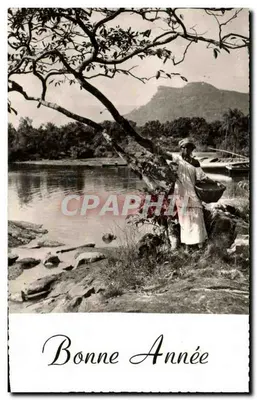 Mulher perto de um rio — paisagem montanhosa — Livraria Papelaria Victor SIMARRO, Brazzaville