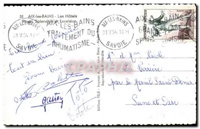 Aix-les-Bains — Hôtels Royal, Splendide et Excelsior — Éditions TÉLÉ — Achterkant