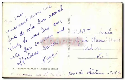 Clermont-Ferrand — Fachada do Teatro — editor C.A.P. n° (48) — Verso