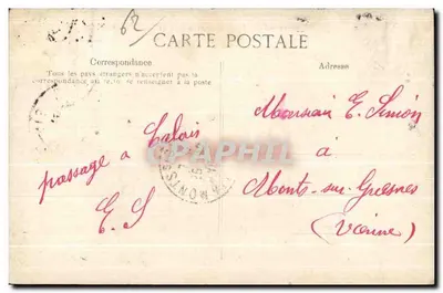 Stara pocztówka Calais Quai de la Colonne — Rewers