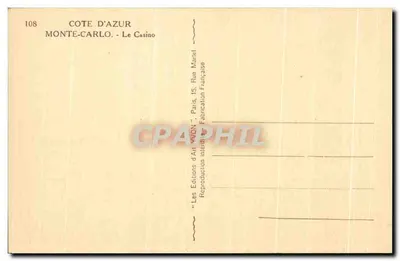 Monte-Carlo — O Casino — Les Éditions d'Art Yvon, Paris — Verso