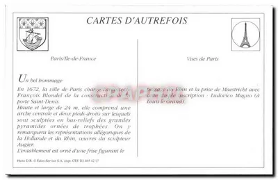PARIS - Porta Saint-Denis — vista histórica — Édito-Service S.A. n° CEE D2 465-42 — Verso