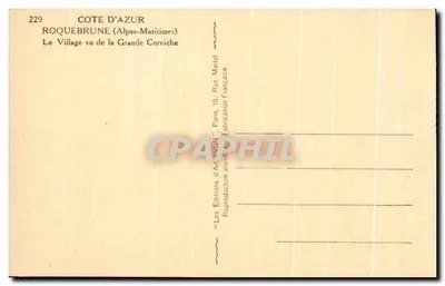 Roquebrune (Alpes-Maritimes) — Widok wioski z Wielkiej Corniche — Wydawnictwo Art VVON, Paryż — Rewers