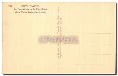 O Cap Martin visto do Rond-Point de la Turbie (Alpes-Maritimes) — Éditions d'Art Avon, n°394 — Verso