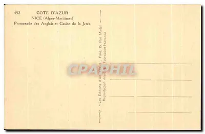 Nice — Promenade dos Ingleses e Casino da Jetée — Éditions d'Art Yvon — Verso