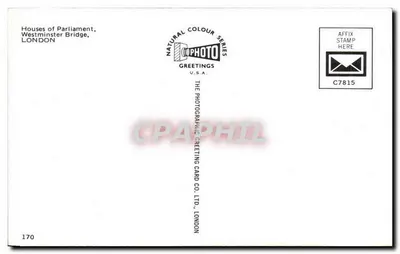 Dom Parlamentu, Most Westminsterski — Londyn — The Photographic Greeting Card Co. Ltd. n°170 — Rewers