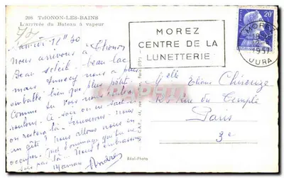 Thonon-les-Bains — Przybycie statku parowego — Real-Photo — Rewers