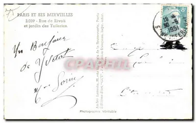 Paryż i jego cuda — Rue de Rivoli i ogród Tuileries — Wydawnictwo GUY, nr 3.039 — Rewers