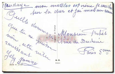 Dwaj mężczyźni w łódce — karikatura — M.D. Paris, seria n° 2150 — Rewers