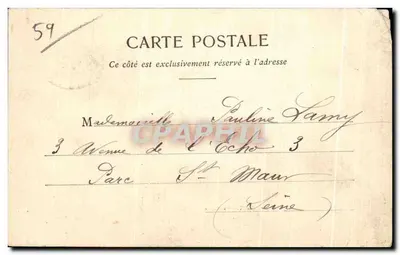 Roubaix - A Prefeitura — Editor E. Jenicot, Roubaix, n° de série 59 — Verso