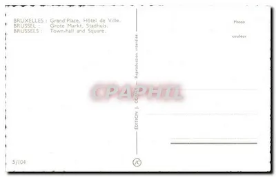 Bruxelas - Grand-Place, Hotel de Ville — Edição J. CUNNA, n°5/104 — Verso