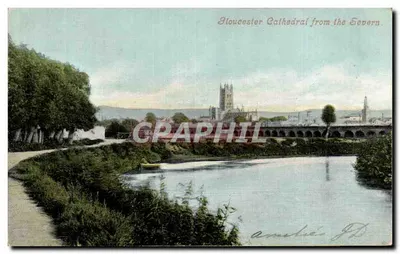 Catedral de Gloucester vista do rio Severn — vista panorâmica — Valentine & Series