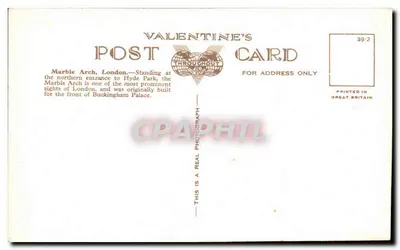 Marble Arch, Londyn — widok z powietrza — Valentine's Post Card n°209388 J.V. — Rewers