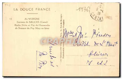 Roche Noire e Puy Mary no inverno — Auvergne (Cantal) — Les Éditions d'Art Yv'or, n°12 — Verso