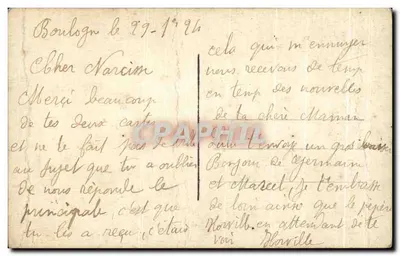 Nénette Rintintin y su Lardon — tarjeta postal humorística con personajes de tela y ramo de flores — editada por DIX, París, n° 1194 — Reverso