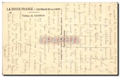 Castelo de Chinon — A Doce França — Castelos da Loire — Edição de Arte Yvon, França — Verso