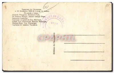 Stara pocztówka Podpisu Armistycy 1918 Compiegne Militaria — Rewers