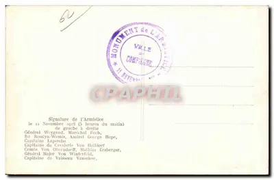 Podpis Armistyczu — 11 listopada 1918 — L'H. (wydawca) — Rewers