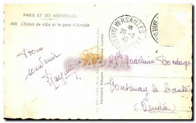 Hôtel de Ville de Paris — Pont d'Arcole — Éditeur Paris et ses Merveilles, n° 328 — Rewers