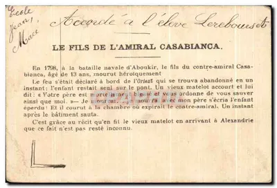 O filho do almirante Casabianca — Albert Henri Lerebours — edição Lerebours — Verso
