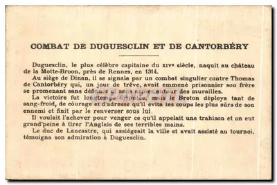 Duguesclin e Thomas de Cantorbéry — Combate singular — Editor não visível, número de série ilegível — Verso