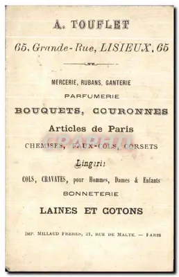 Relógio comparando Paris e México — A. TOUFLET, Lisieux — Verso