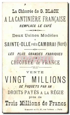 Chicorée della Cantinière Francese — pubblicità per la chicorée — editore G. Black, Parigi — Verso