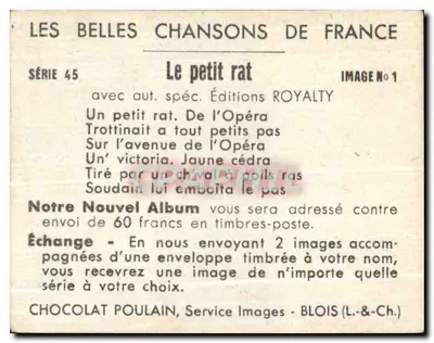 Chocolate Poulain — O pequeno rato — Série 45, Edições Royalty — Verso